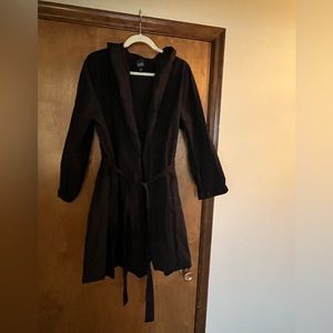 Eileen Fisher rain coat, black, wrap style with tie belt. Black.